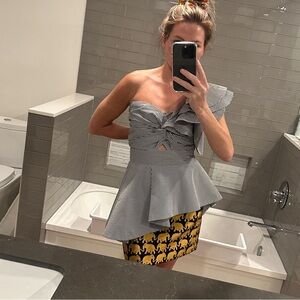 Rêveuse Black and White Gingham Asymmetrical ruffle blouse size small.